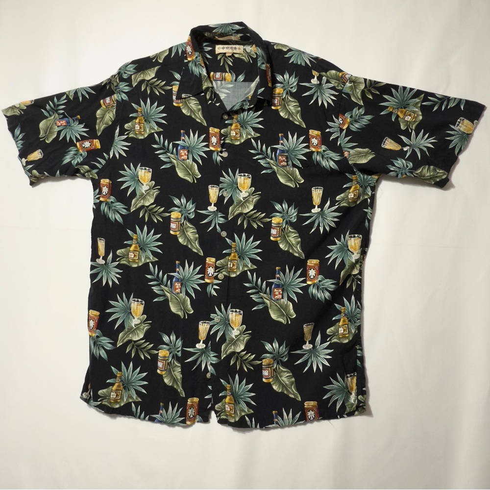 Campia Mens Black & Green Tropical Button Down Short Sleeve Shirt Excellent